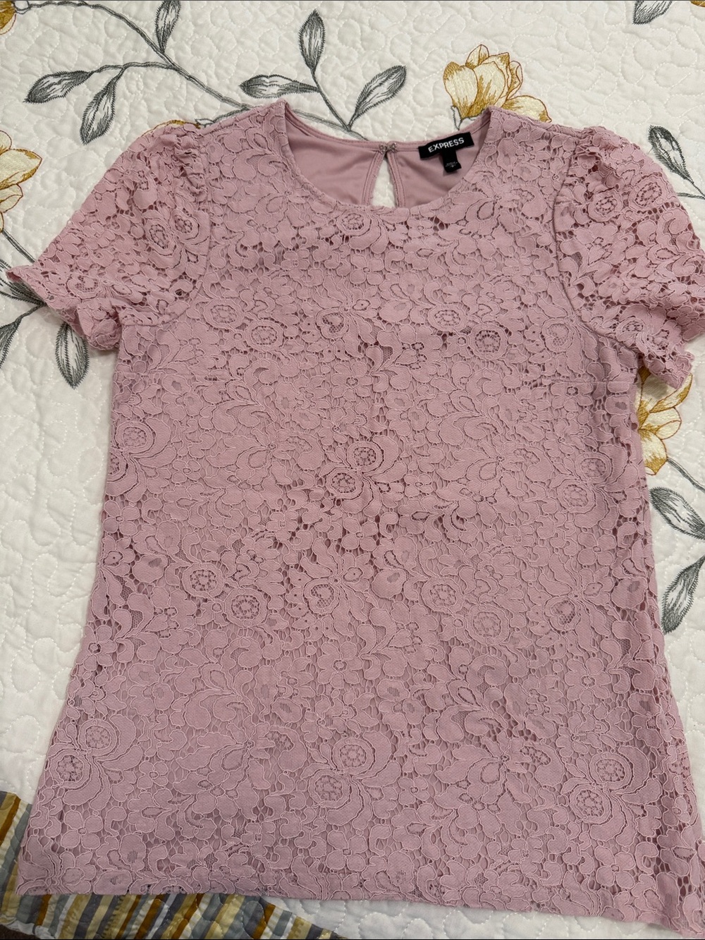 Express Dusty Pink Lace Short Sleeve Top